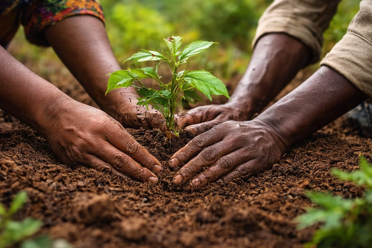 Community members planting trees to restore ecosystems in Elgeyo Marakwet, Kenya